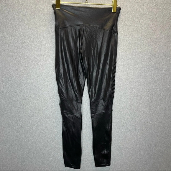 Spanx Moto Faux Leather Black Edgy Leggings Large - Picture 7 of 8